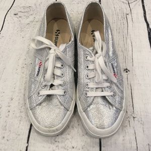Women’s Superga Silver Lame w/crepe soles